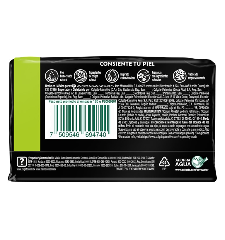 jabón en barra Palmolive Naturals Arcilla Negra reverso Icono 2